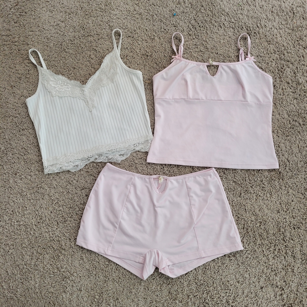 Elegant Lace Trim Cami and Shorts Set